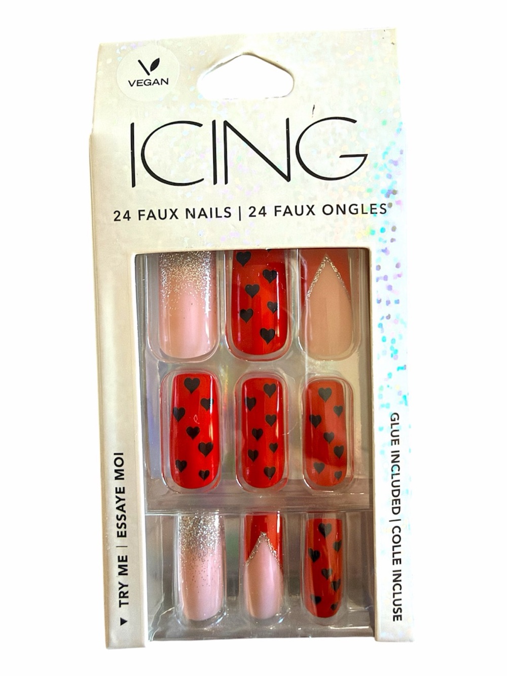 Icing French Tip and Hearts Press-On Nails